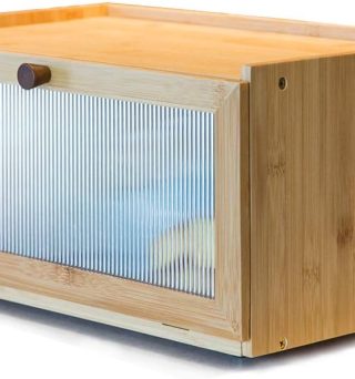 Bamboo Bread Box for Kitchen Counter-Large Capacity Bread Storage Container Farmhouse Bread Box with Window Bread Holder