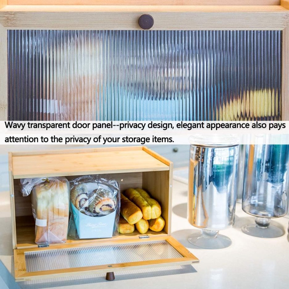Bamboo Bread Box for Kitchen Counter-Large Capacity Bread Storage Container Farmhouse Bread Box with Window Bread Holder - Image 3
