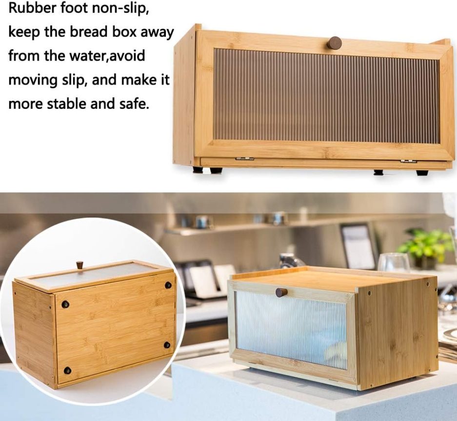 Bamboo Bread Box for Kitchen Counter-Large Capacity Bread Storage Container Farmhouse Bread Box with Window Bread Holder - Image 4