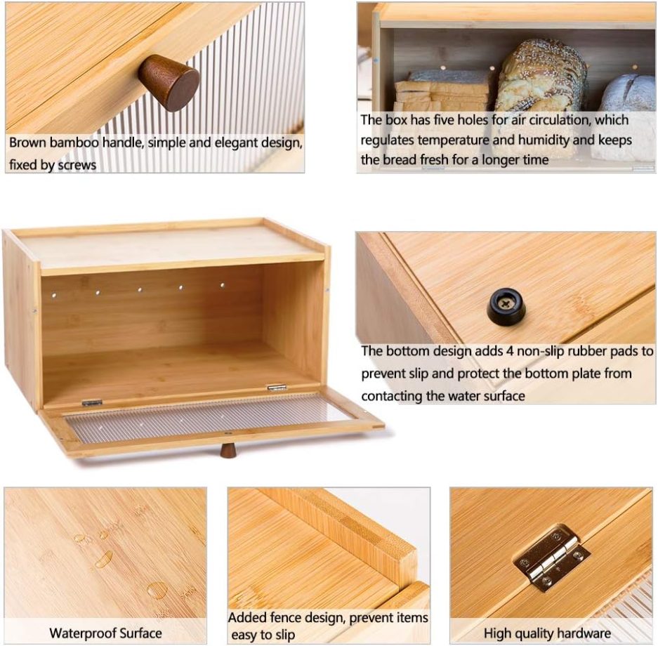 Bamboo Bread Box for Kitchen Counter-Large Capacity Bread Storage Container Farmhouse Bread Box with Window Bread Holder - Image 5