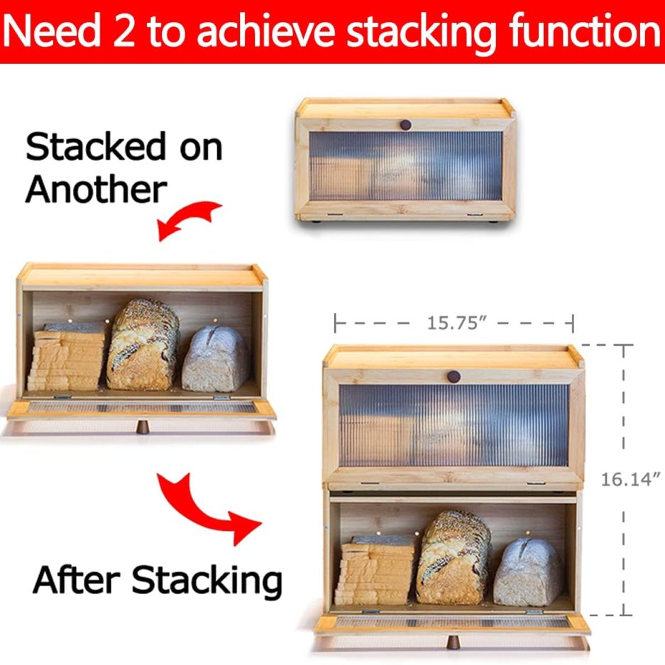 Bamboo Bread Box for Kitchen Counter-Large Capacity Bread Storage Container Farmhouse Bread Box with Window Bread Holder - Image 6