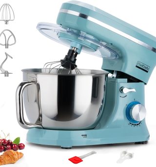 Electric Stand Mixer with 6.5 Quart Bowl, Household Food Mixer 10+p Speeds 660W, Kitchen Tilt-Head Bread Dough and Cake Mixers with Dough Hook, Whisk, Beater, Splash Guard and Egg Separator (Blue)