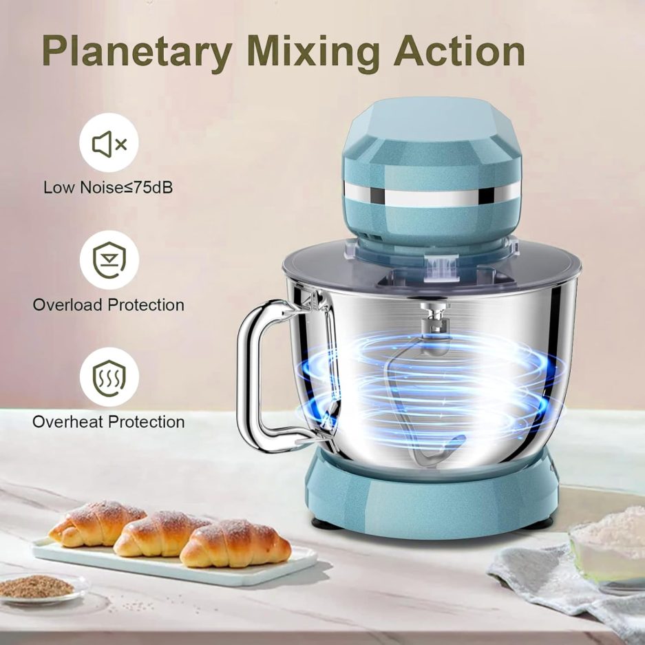 Electric Stand Mixer with 6.5 Quart Bowl, Household Food Mixer 10+p Speeds 660W, Kitchen Tilt-Head Bread Dough and Cake Mixers with Dough Hook, Whisk, Beater, Splash Guard and Egg Separator (Blue) - Image 3