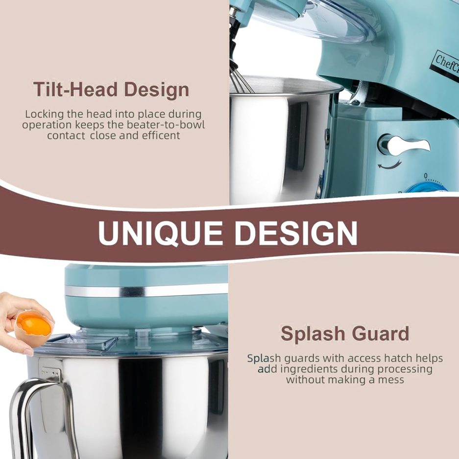 Electric Stand Mixer with 6.5 Quart Bowl, Household Food Mixer 10+p Speeds 660W, Kitchen Tilt-Head Bread Dough and Cake Mixers with Dough Hook, Whisk, Beater, Splash Guard and Egg Separator (Blue) - Image 5