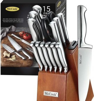 McCook® Knife Sets, German Stainless Steel Kitchen Knife Block Sets with Built-in Sharpener