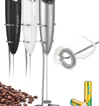 SIMPLETaste Milk Frother Handheld Battery Operated Electric Foam Maker, Drink Mixer with Stainless Steel Whisk and Stand for Cappuccino, Bulletproof Coffee, Latte