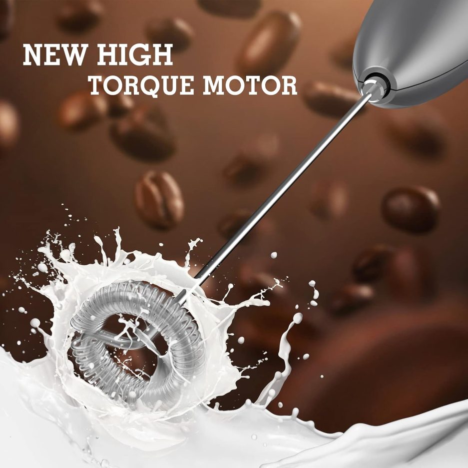 SIMPLETaste Milk Frother Handheld Battery Operated Electric Foam Maker, Drink Mixer with Stainless Steel Whisk and Stand for Cappuccino, Bulletproof Coffee, Latte - Image 2