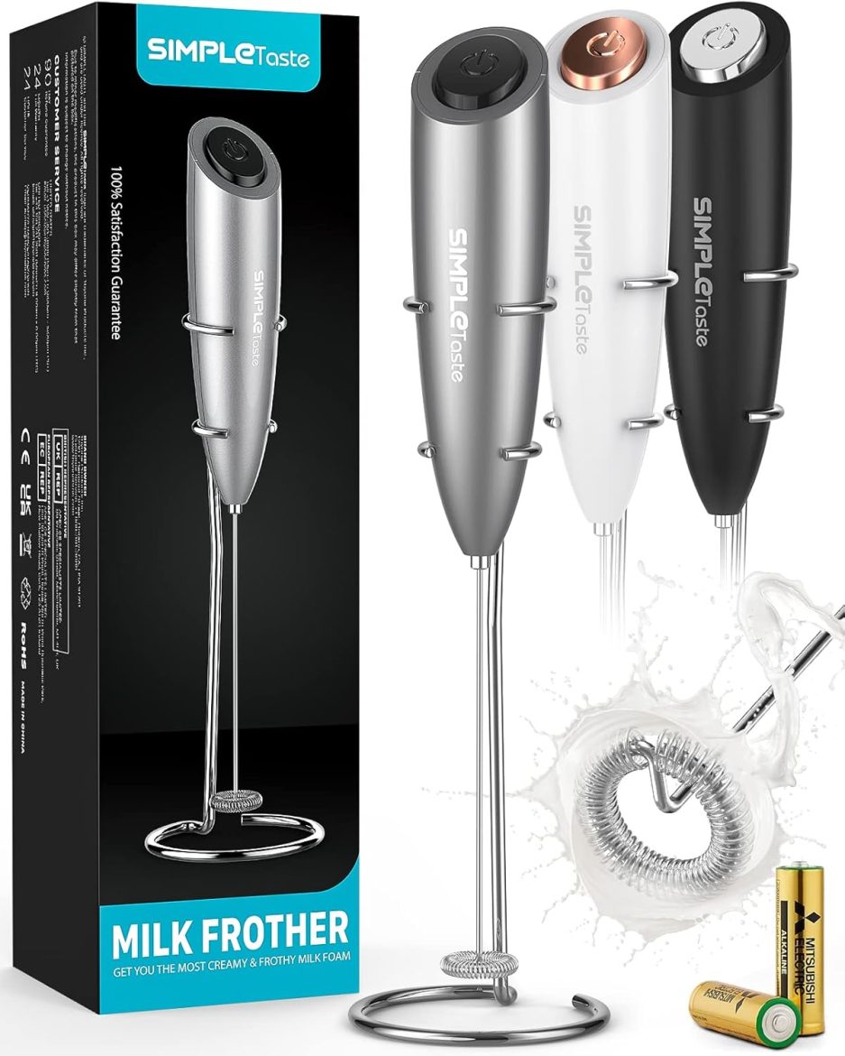 SIMPLETaste Milk Frother Handheld Battery Operated Electric Foam Maker, Drink Mixer with Stainless Steel Whisk and Stand for Cappuccino, Bulletproof Coffee, Latte - Image 7