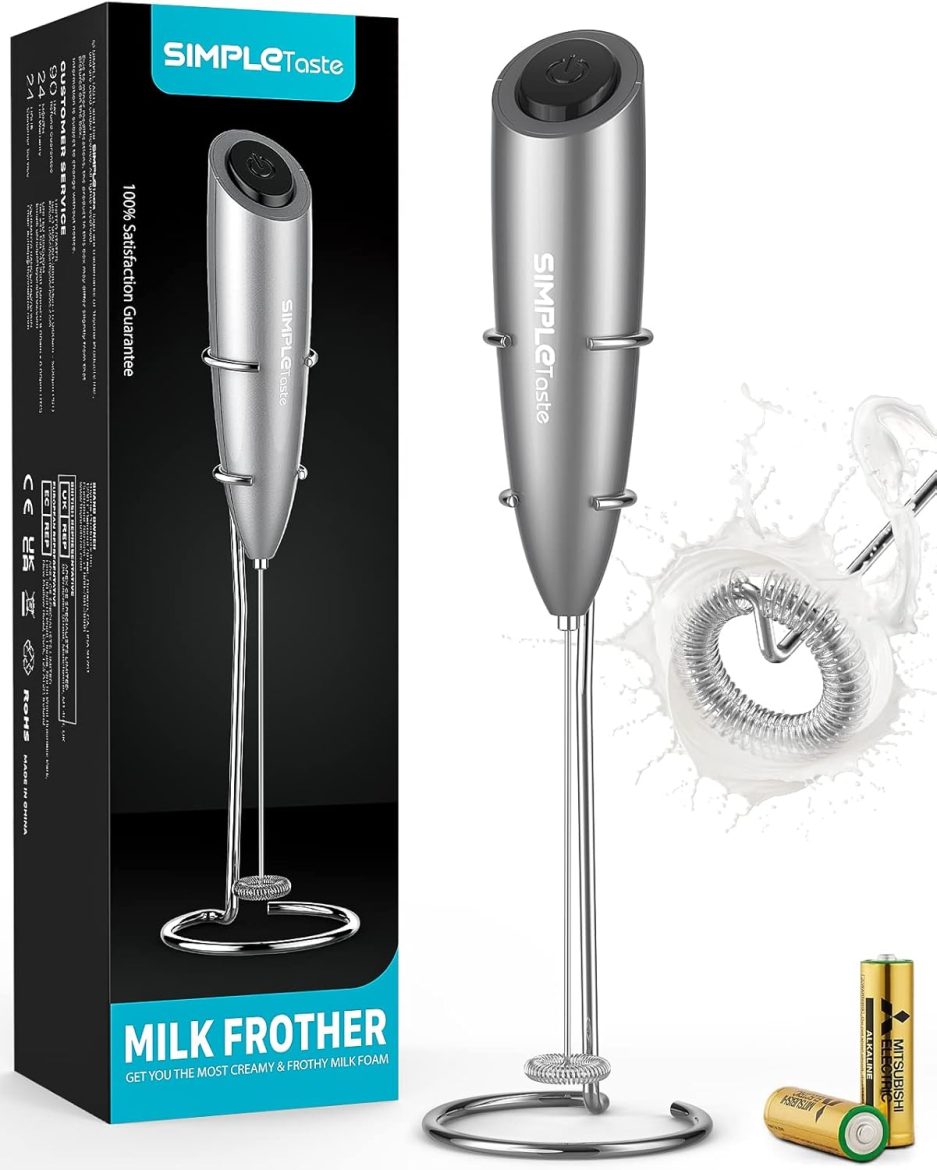 SIMPLETaste Milk Frother Handheld Battery Operated Electric Foam Maker, Drink Mixer with Stainless Steel Whisk and Stand for Cappuccino, Bulletproof Coffee, Latte - Image 8